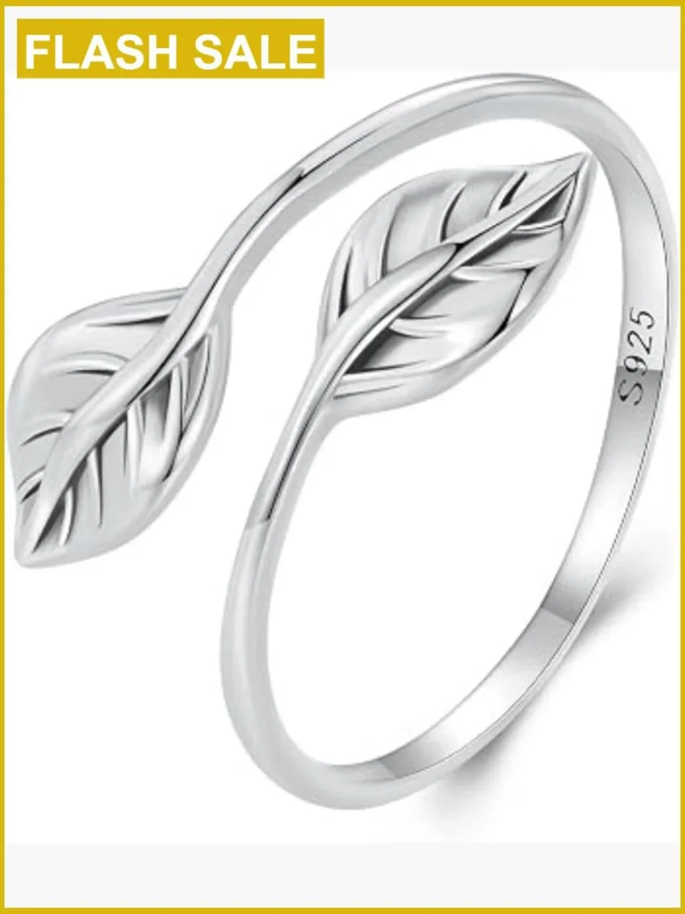 Sterling Silver Dainty Stackable Rings - Leaf Design Adjustable Size 6-9